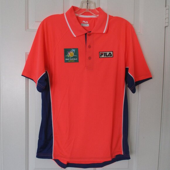 FILA Mens S/S BNP Paribas Open Dayglow Orange Tennis Polo Shirt NWOT- Size Small - Picture 1 of 3